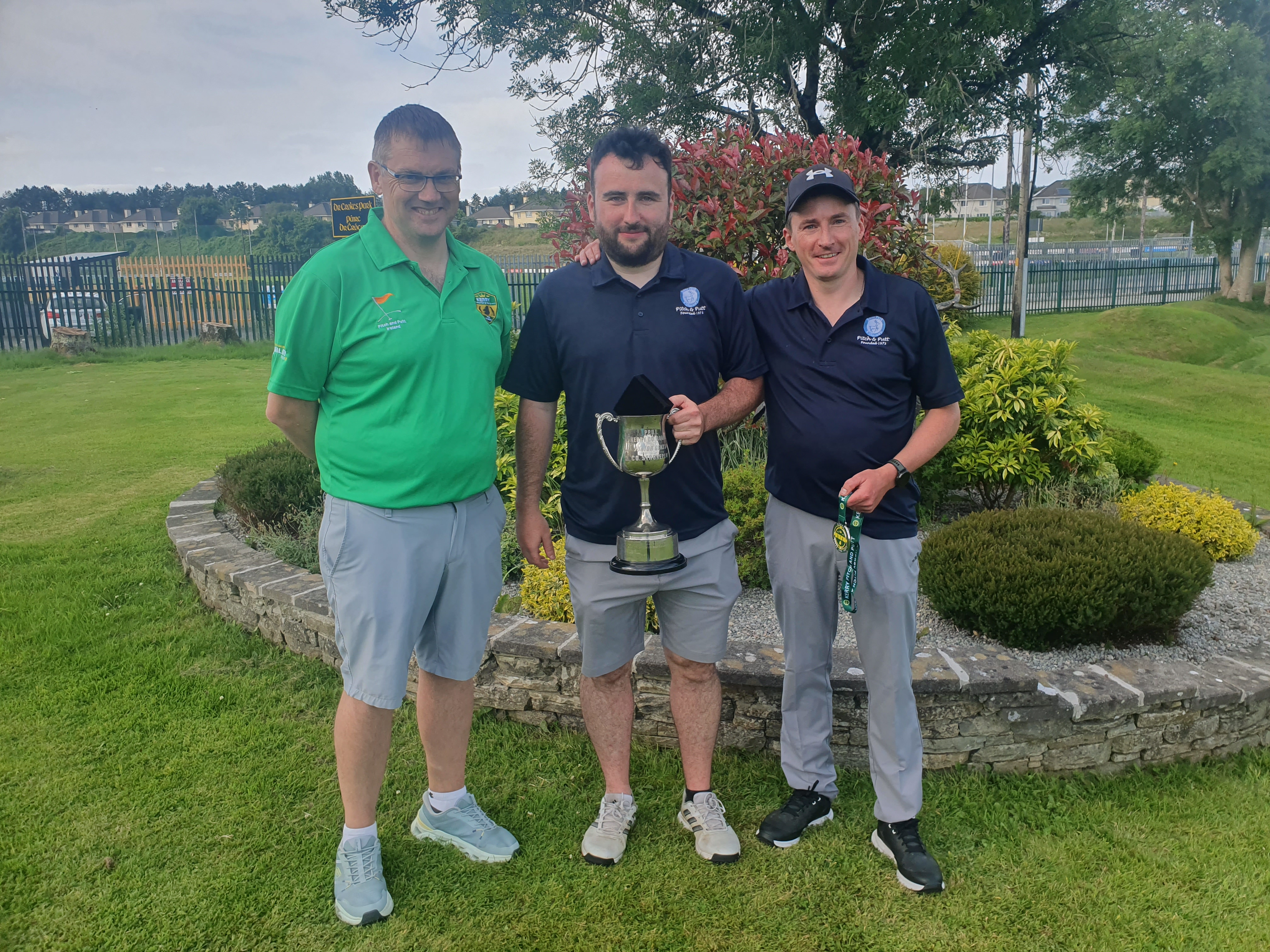 Kerry Pitch & Putt Chairman Damien Fleming pictured with the winner and runner-up from the County Junior Mens Strokeplay Championships in Deerpark last Sunday, Deerpark duo David Harnett (Winner) and James Foley (Runner-Up).